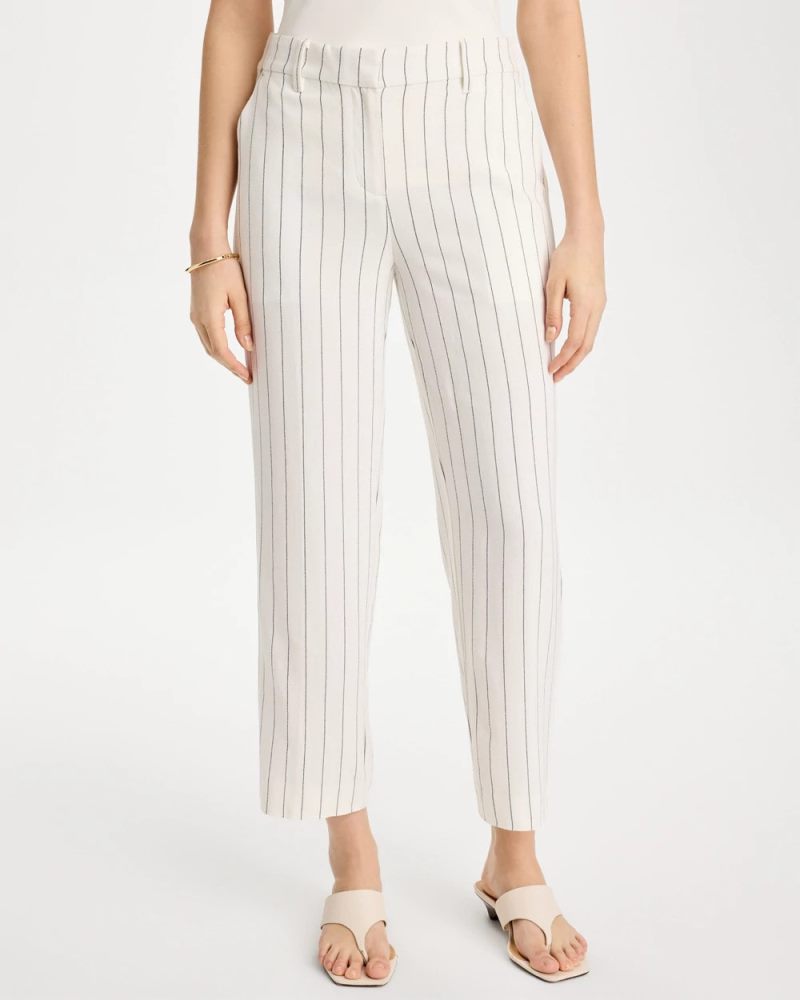 Chicos Striped Linen Wide-Leg Ankle Pants - ECRU