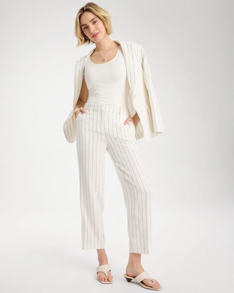 Chicos Striped Linen Wide-Leg Ankle Pants - ECRU