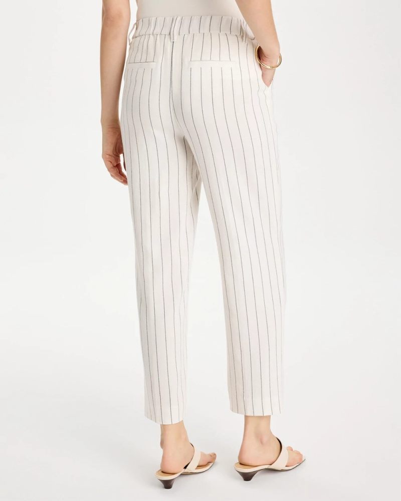Chicos Striped Linen Wide-Leg Ankle Pants - ECRU