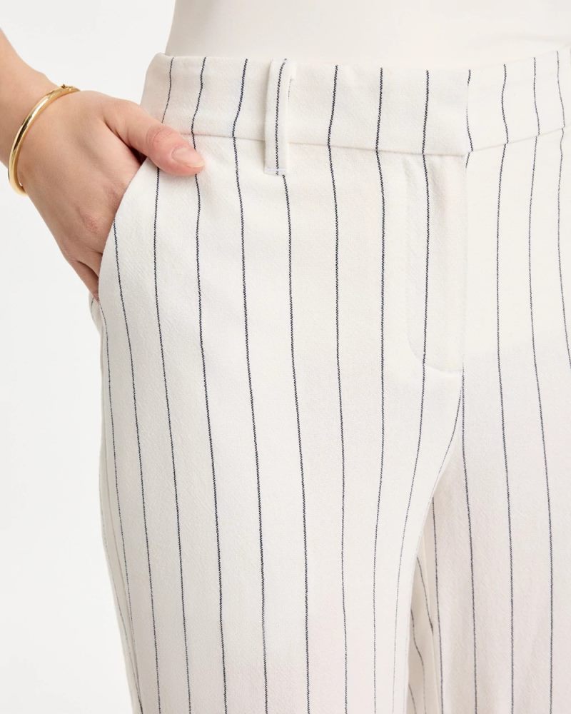 Chicos Striped Linen Wide-Leg Ankle Pants - ECRU
