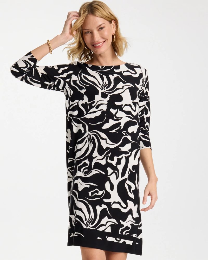 Chicos Jersey Knit Boatneck Shift Dress - BLACK