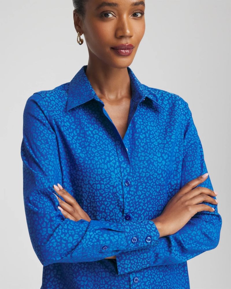 Chicos No Iron Jacquard Animal Motif Shirt - COBALT STONE