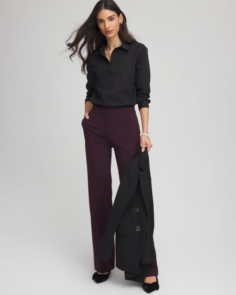Chicos Tonal Jewels Poplin Shirt - BLACK