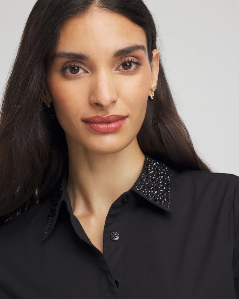 Chicos Tonal Jewels Poplin Shirt - BLACK
