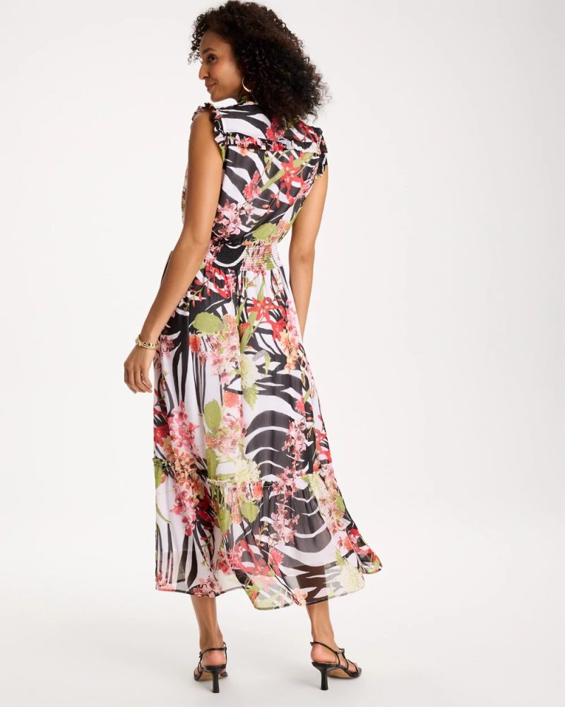Chicos Crinkle Chiffon Animal Print Dress - BLACK