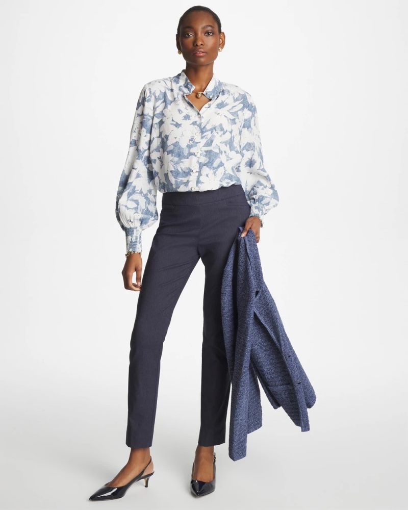 Chicos Faux Silk Mockneck Blouse - TIDAL BLUE