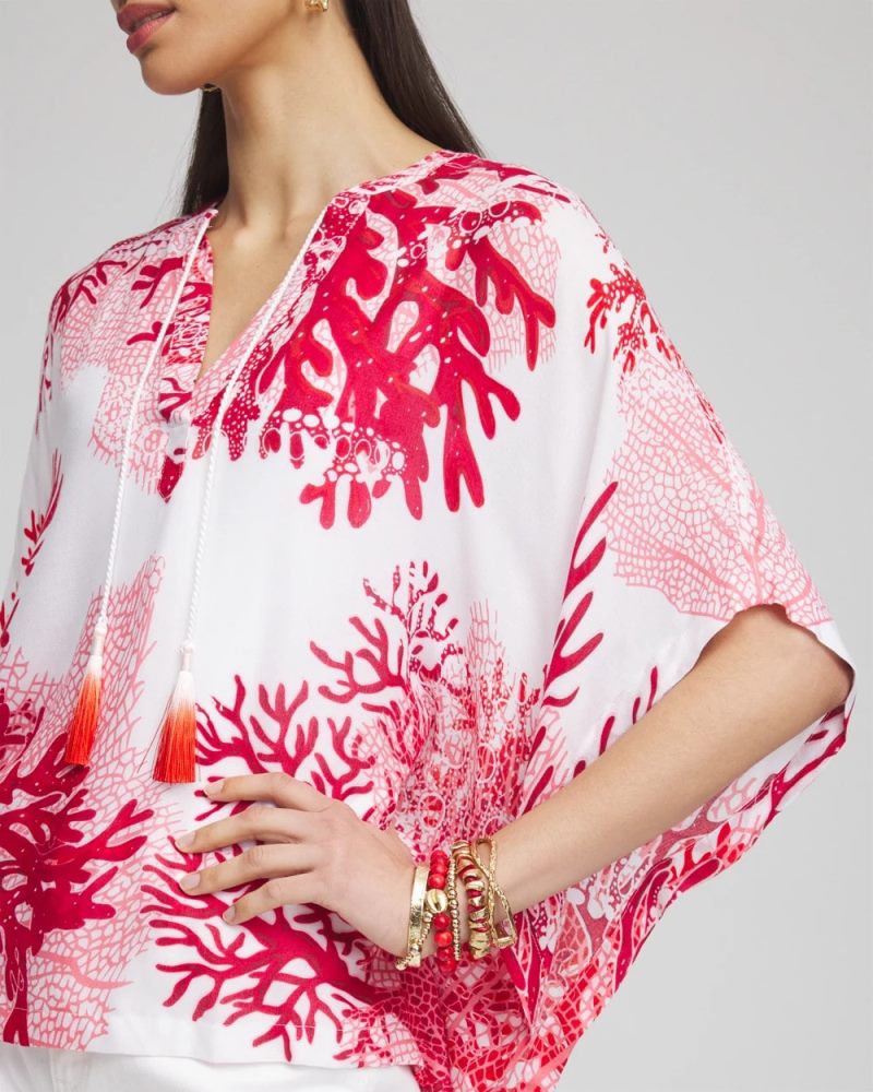 Chicos Coral Reef Motif Poncho - RED GLOW