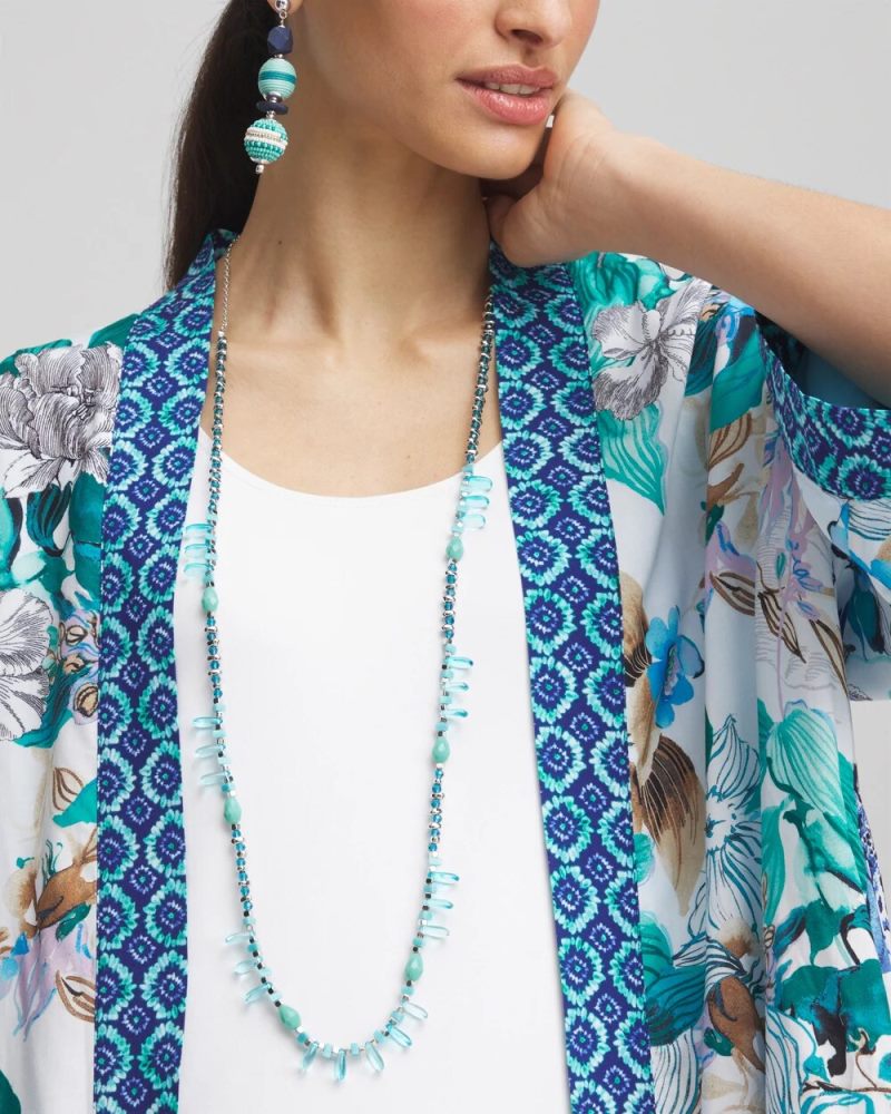 Chicos Teal Beaded Single Strand Necklace - TURQUOISE