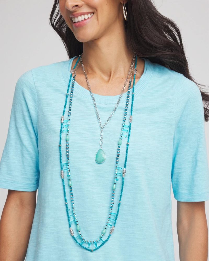 Chicos Teal Beaded Single Strand Necklace - TURQUOISE