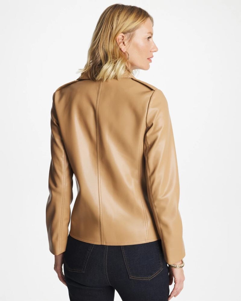Chicos Faux Leather Moto Jacket - CREME COFFEE
