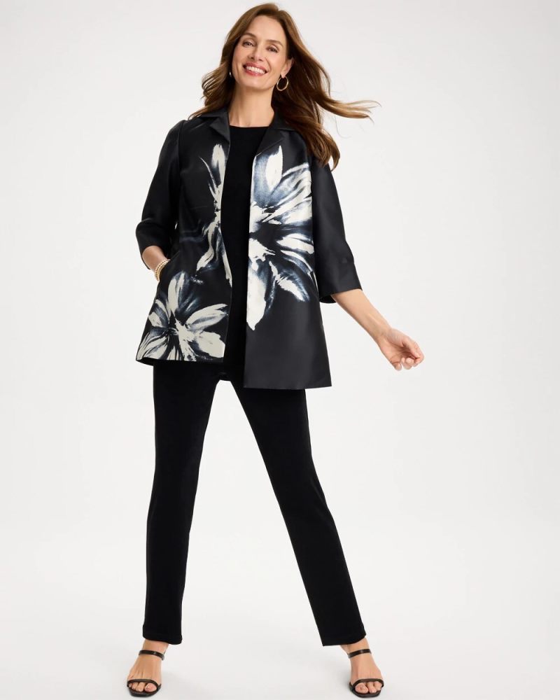 Chicos Travelers™ Collection Floral Long Jacket - TRAVELERS BLACK