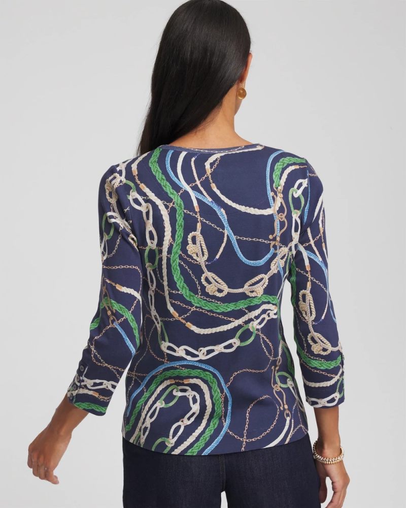 Chicos Status Pima Button Sleeve Tee - HIDDEN SAPPHIRE