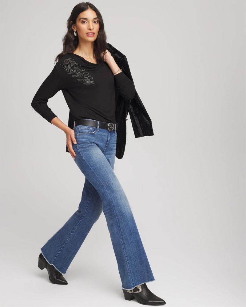Chicos Embellished Cowlneck Dolman Tee - BLACK