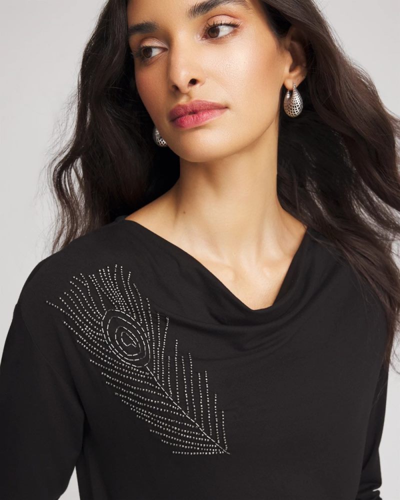 Chicos Embellished Cowlneck Dolman Tee - BLACK