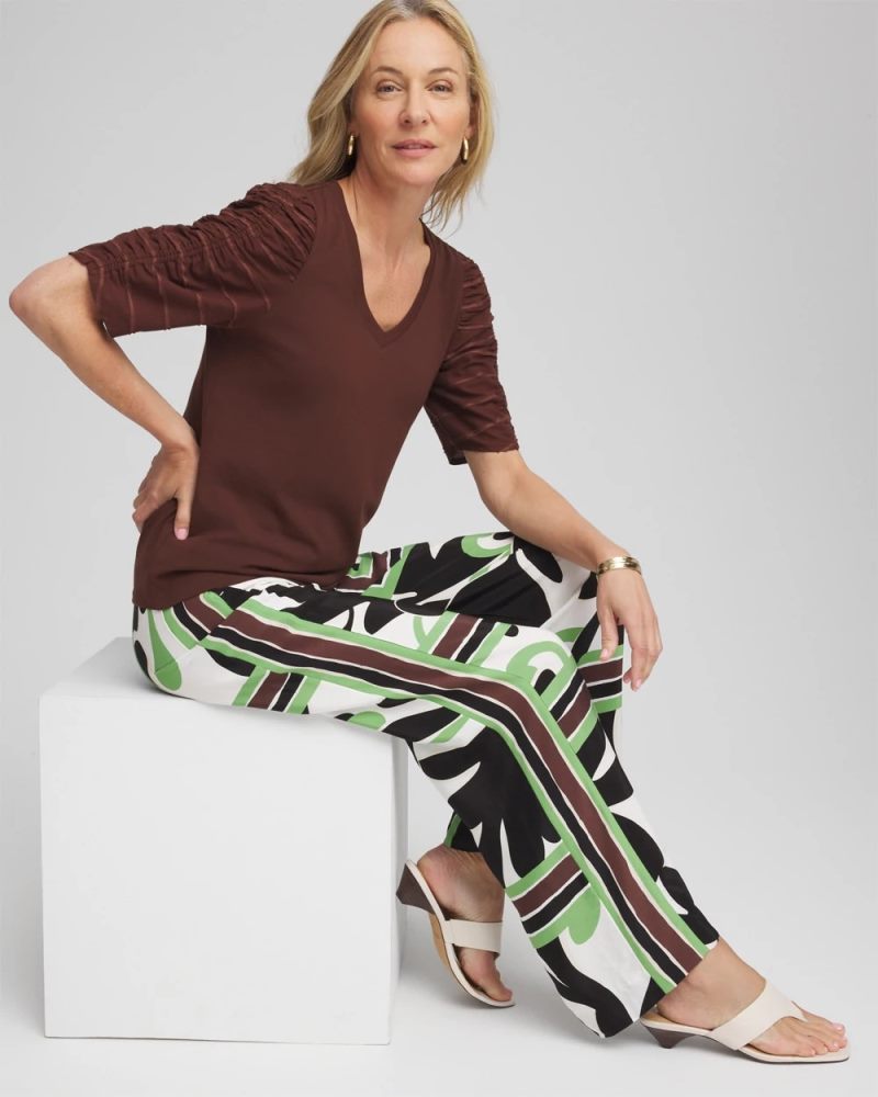 Chicos Ruched Sleeve V-Neck Tee - CACAO