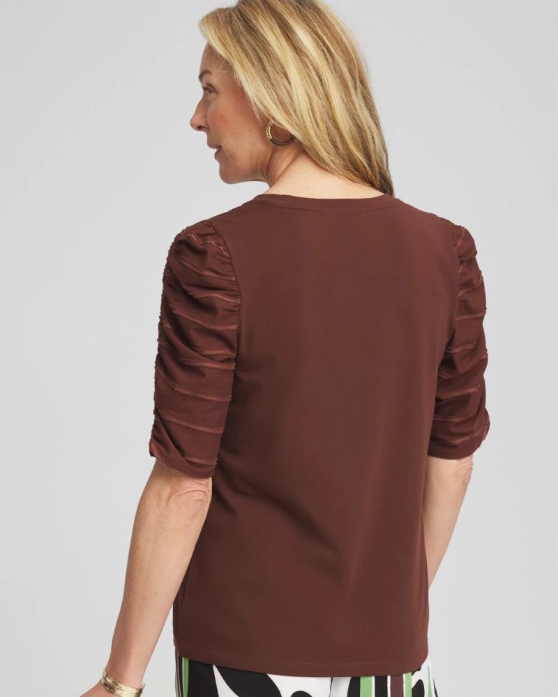 Chicos Ruched Sleeve V-Neck Tee - CACAO