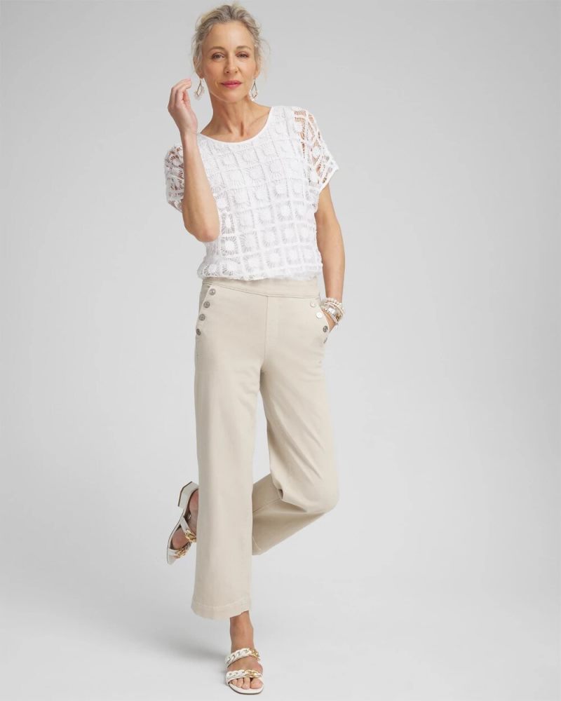Chicos Pull-On Wide Leg Ankle Jeans - LT CANELLA TAN