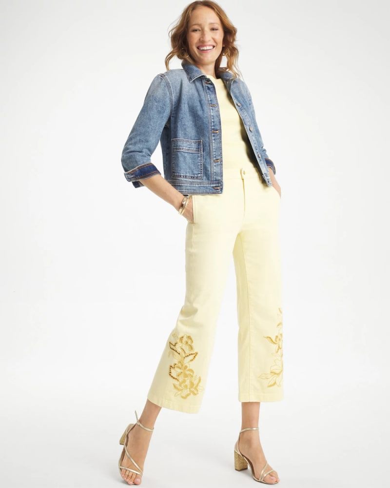 Chicos Trouser Cutwork Crop Jeans - GOLDEN HAZE