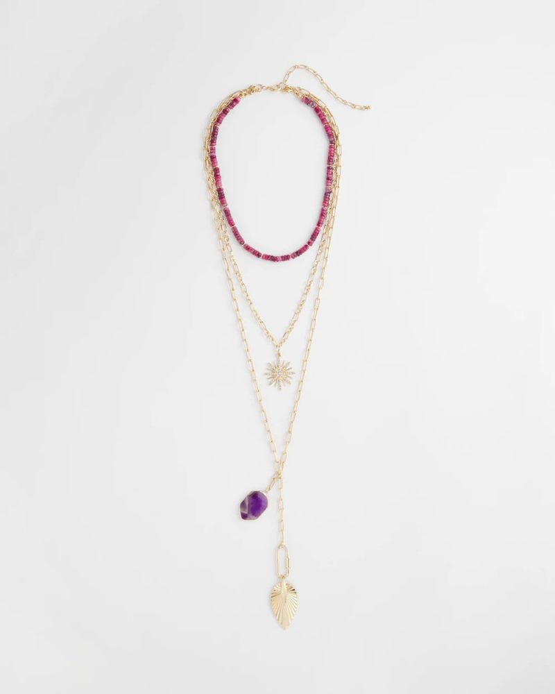 Chicos Amethyst Convertible Multi-Layer Necklace - PURPLE