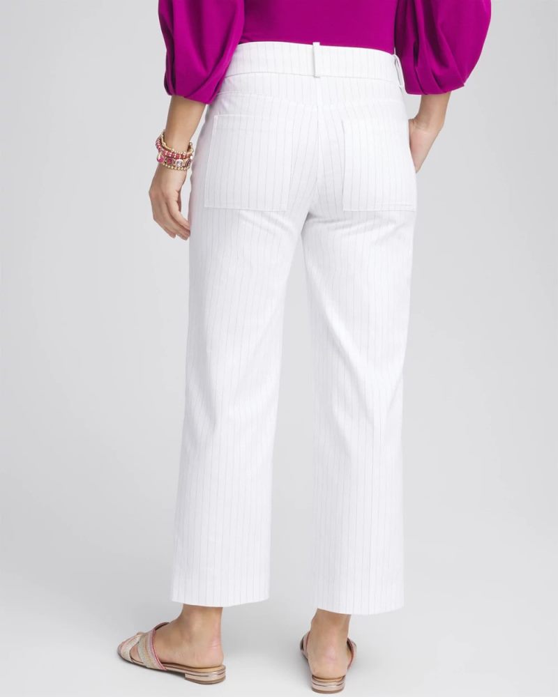Chicos Striped Straight-Leg Cropped Pants - ALABASTER