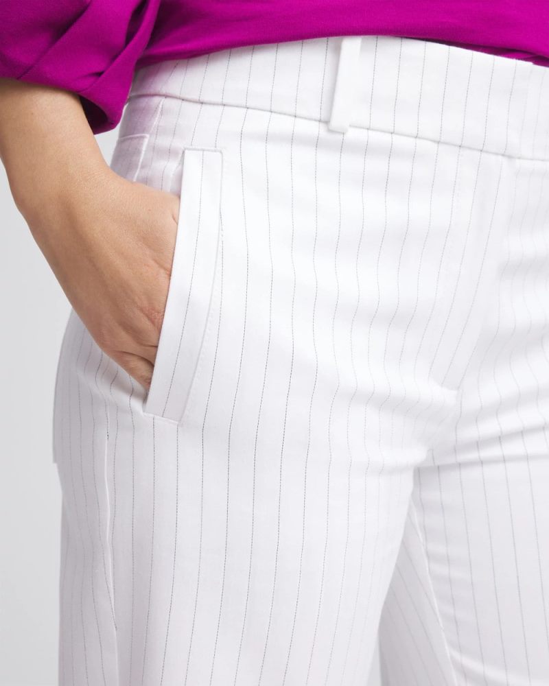 Chicos Striped Straight-Leg Cropped Pants - ALABASTER