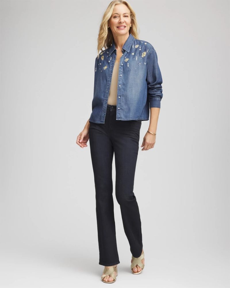 Chicos Embellished Tencel Collar Shirt - KIRUNA INDIGO