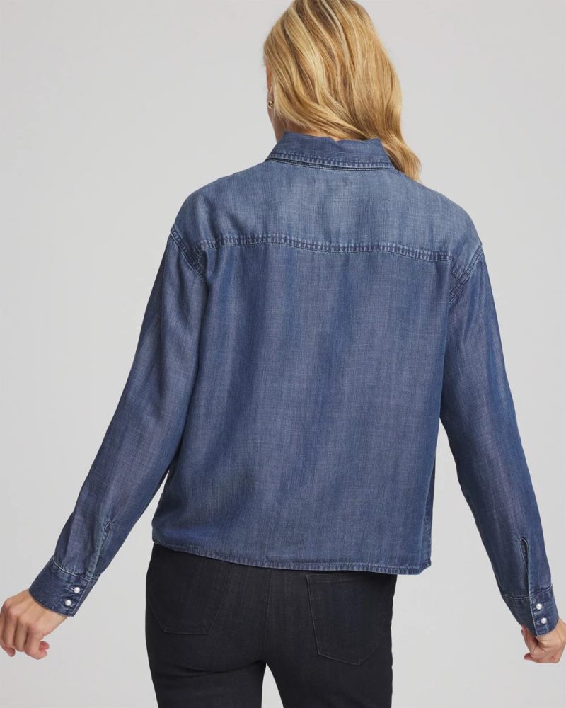 Chicos Embellished Tencel Collar Shirt - KIRUNA INDIGO