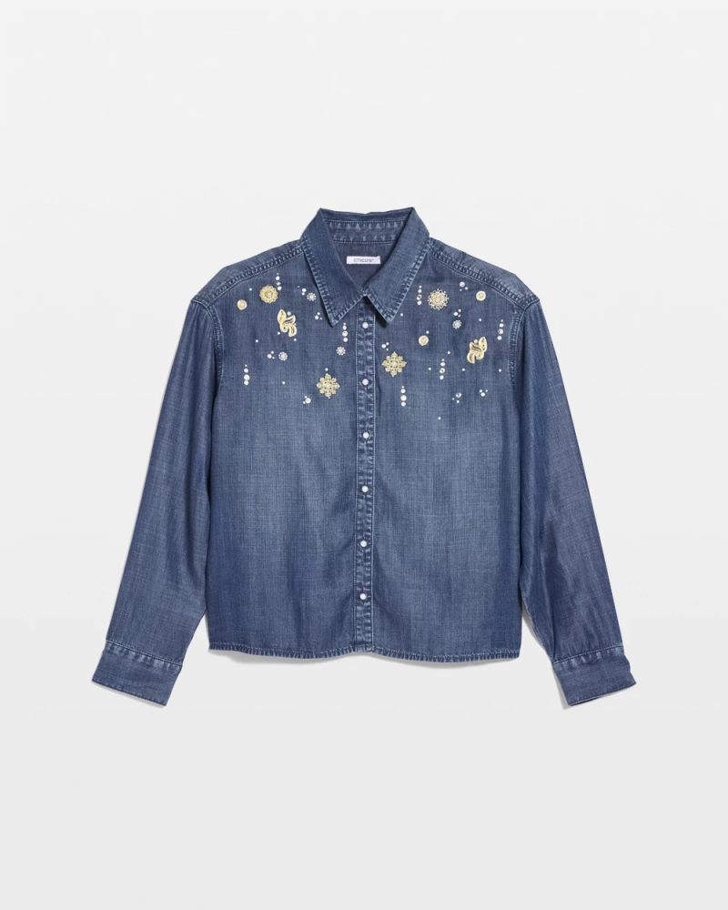 Chicos Embellished Tencel Collar Shirt - KIRUNA INDIGO