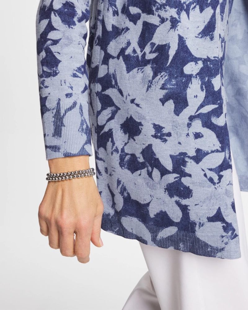 Chicos Ella Floral Cardigan - BLUE