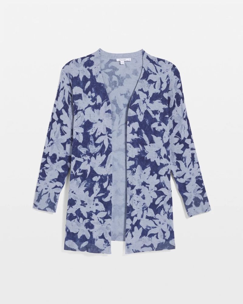 Chicos Ella Floral Cardigan - BLUE