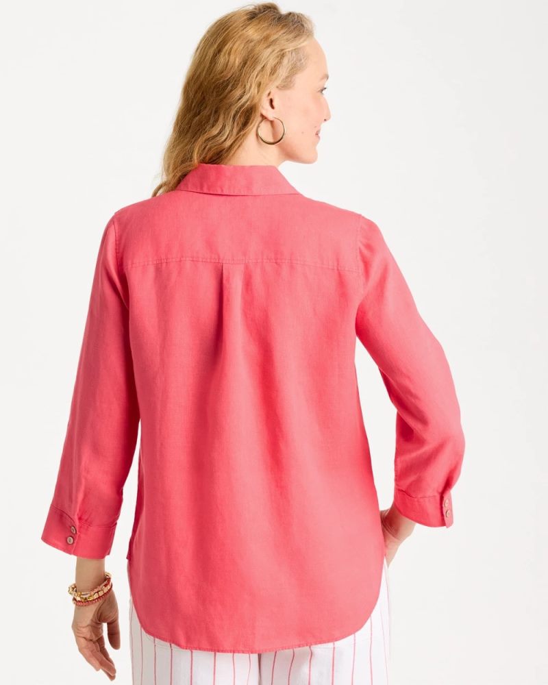 Chicos No Iron Linen Shirt - CALYPSO CORAL
