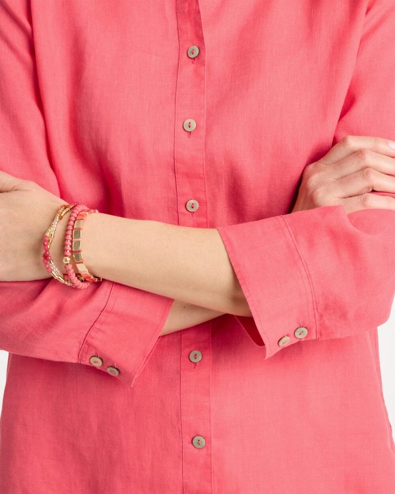 Chicos No Iron Linen Shirt - CALYPSO CORAL