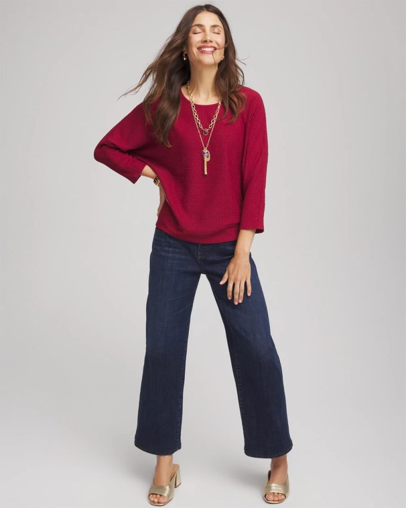 Chicos Textured Tapered-Hem Top - RUSSET RED