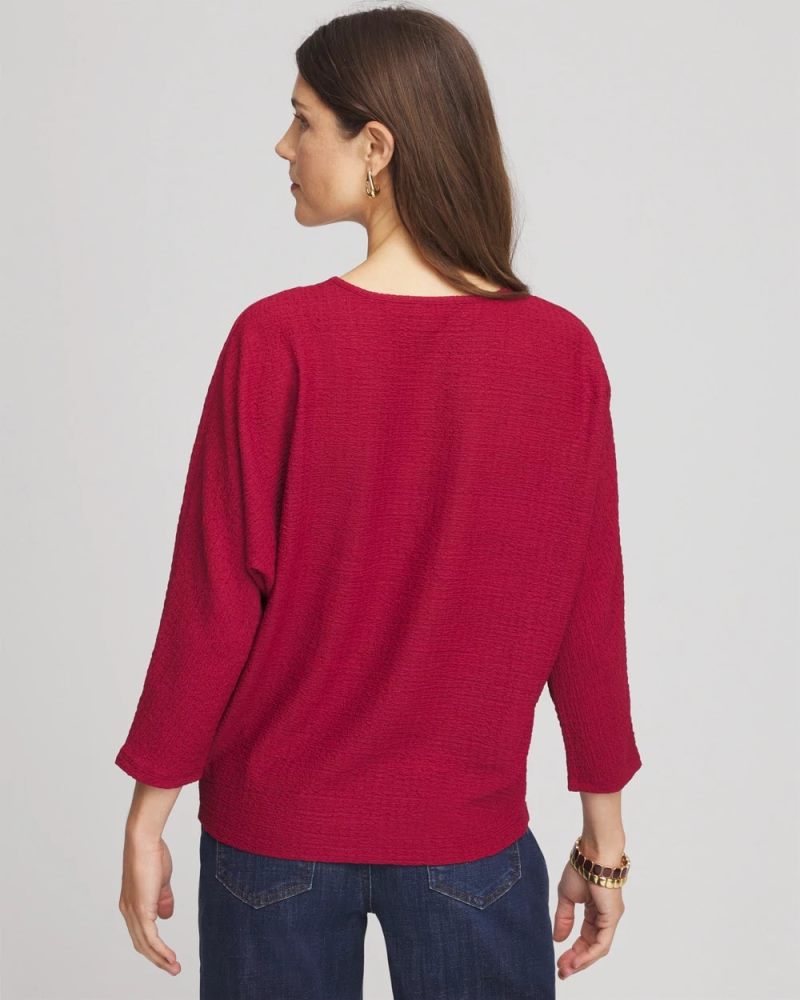 Chicos Textured Tapered-Hem Top - RUSSET RED