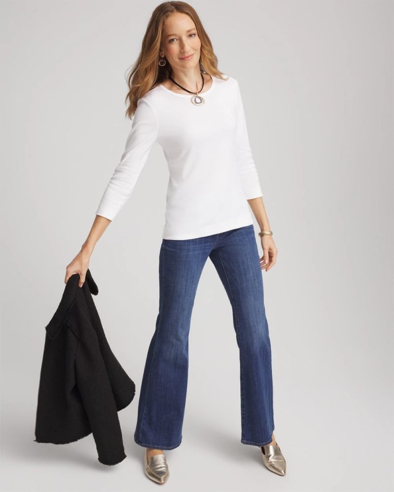 Chicos Pima Cotton Crewneck Button Tee - ALABASTER