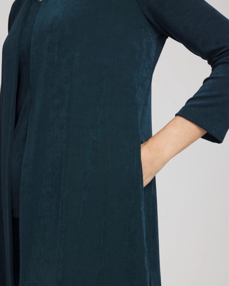 Chicos Travelers™ Long Knit Jacket - TEAL SHADOW