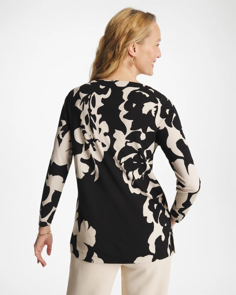 Chicos Blossom Matte Jersey Button Tunic - BLACK