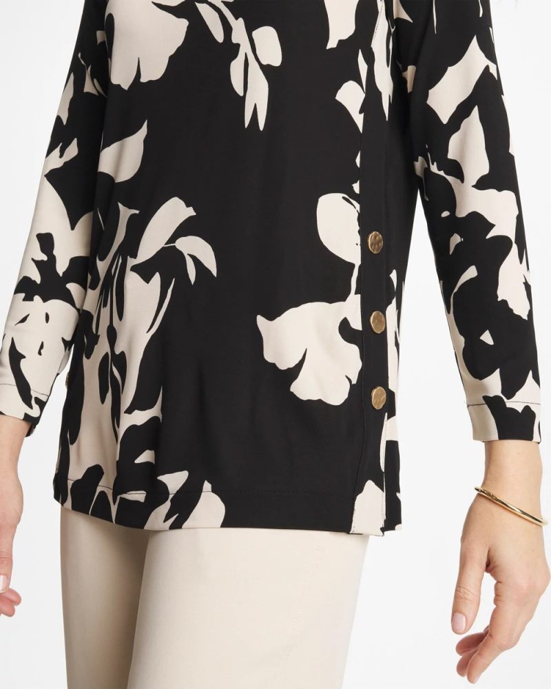 Chicos Blossom Matte Jersey Button Tunic - BLACK