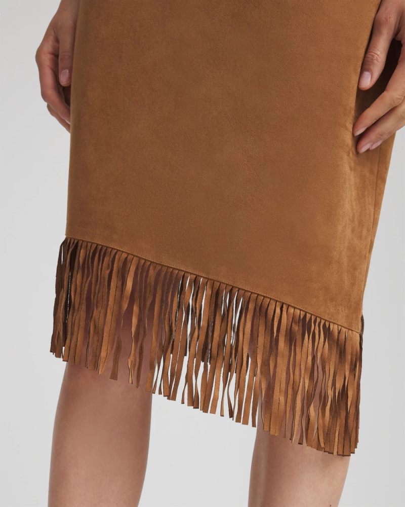 Chicos Suede Fringed Asymmetrical Skirt - BURNT SIENNA