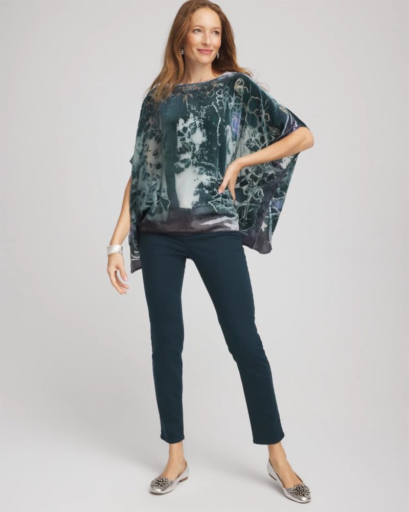 Chicos Velvet Burnout Passion Poncho - STRIKING TEAL