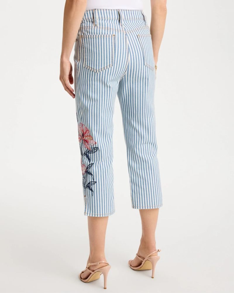 Chicos Girlfriend Slim Striped Capri Jeans - BLUE STRIPE