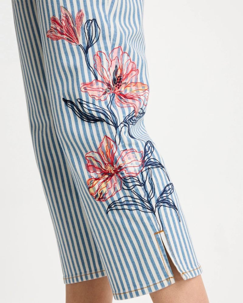 Chicos Girlfriend Slim Striped Capri Jeans - BLUE STRIPE