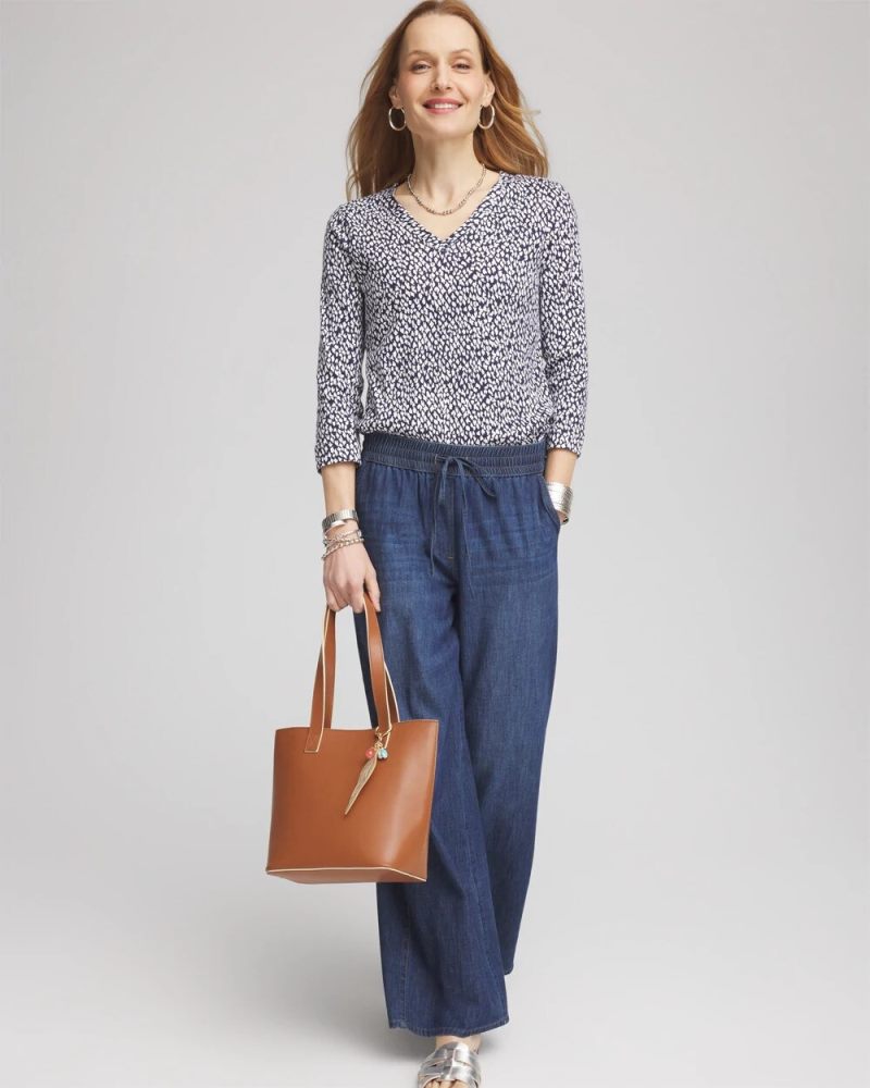 Chicos Dots Pima 3/4 Sleeve Everyday Tee - PASSPORT BLUE