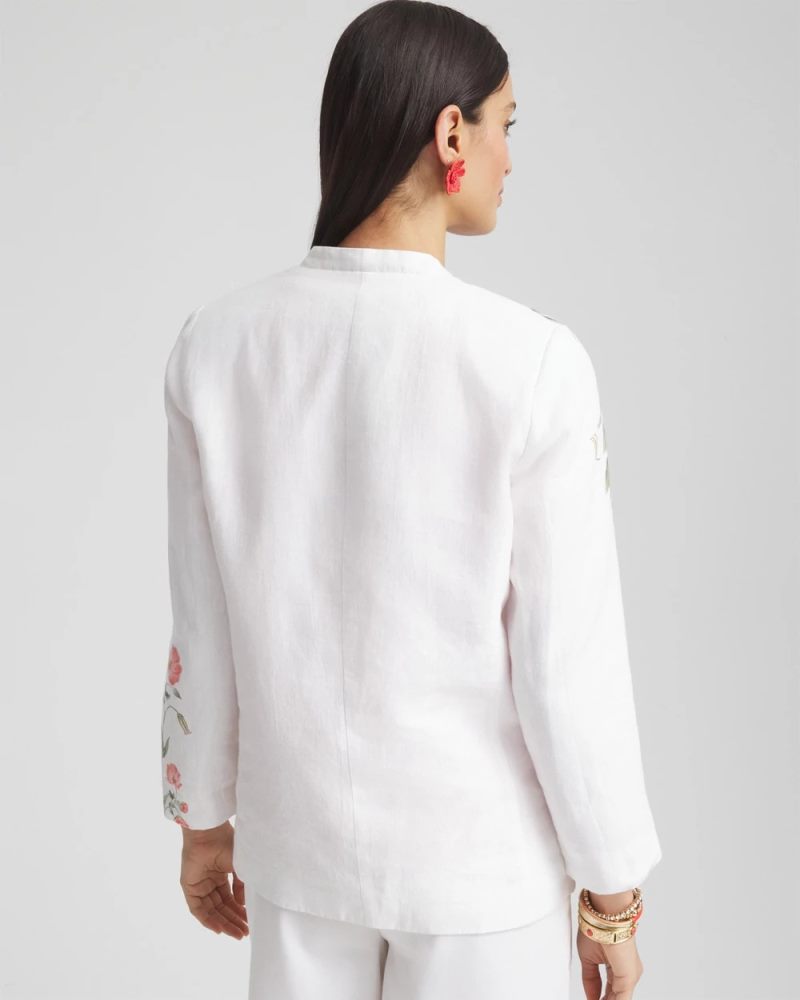 Chicos Floral Linen Non-Stretch Blazer - ALABASTER