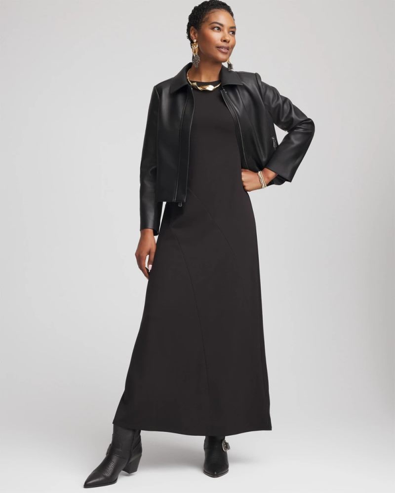 Chicos Dolman-Sleeve PonteMaxi Dress - BLACK