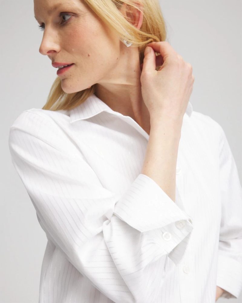 Chicos No Iron Lurex Stripe Shirt - OPTIC WHITE