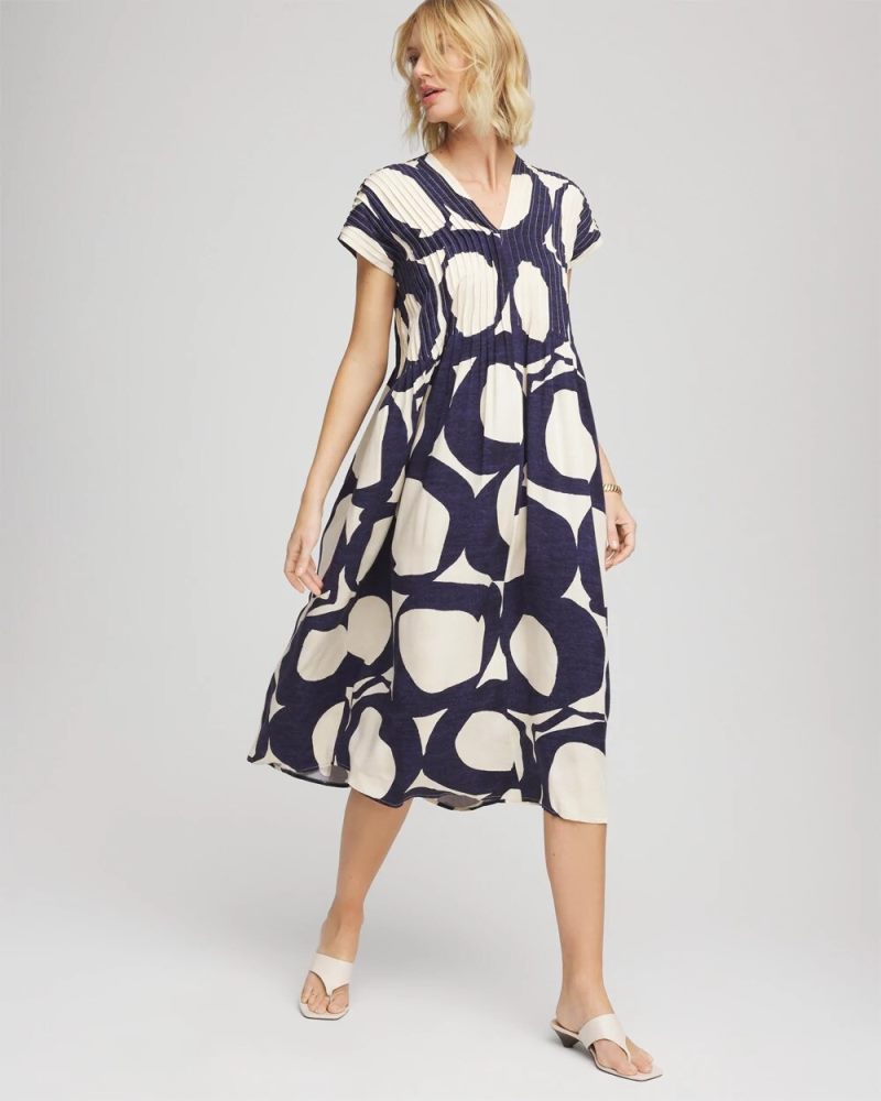 Chicos Printed Silk-Twill Popover Midi Dress - PASSPORT BLUE