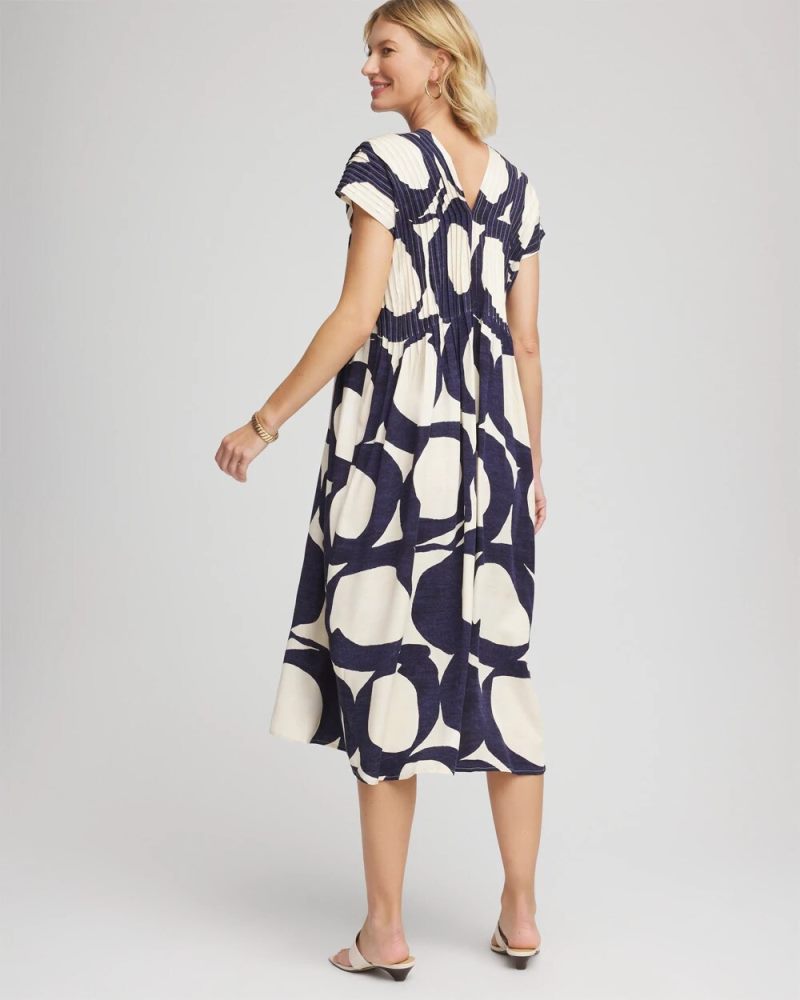 Chicos Printed Silk-Twill Popover Midi Dress - PASSPORT BLUE