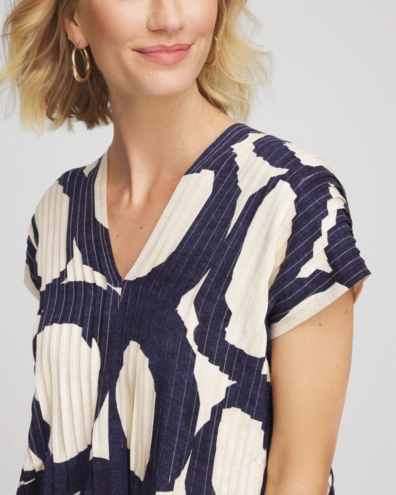 Chicos Printed Silk-Twill Popover Midi Dress - PASSPORT BLUE