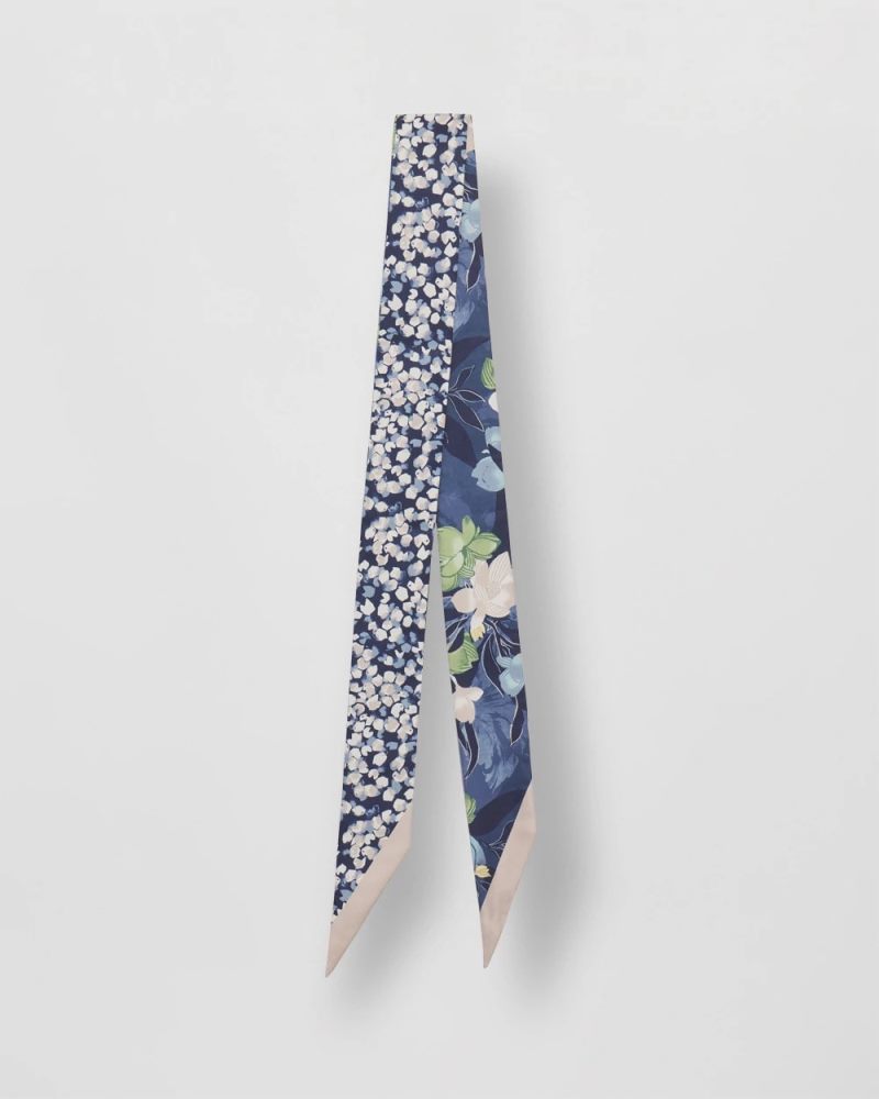 Chicos Printed Woven Skinny Scarf - PASSPORT BLUE